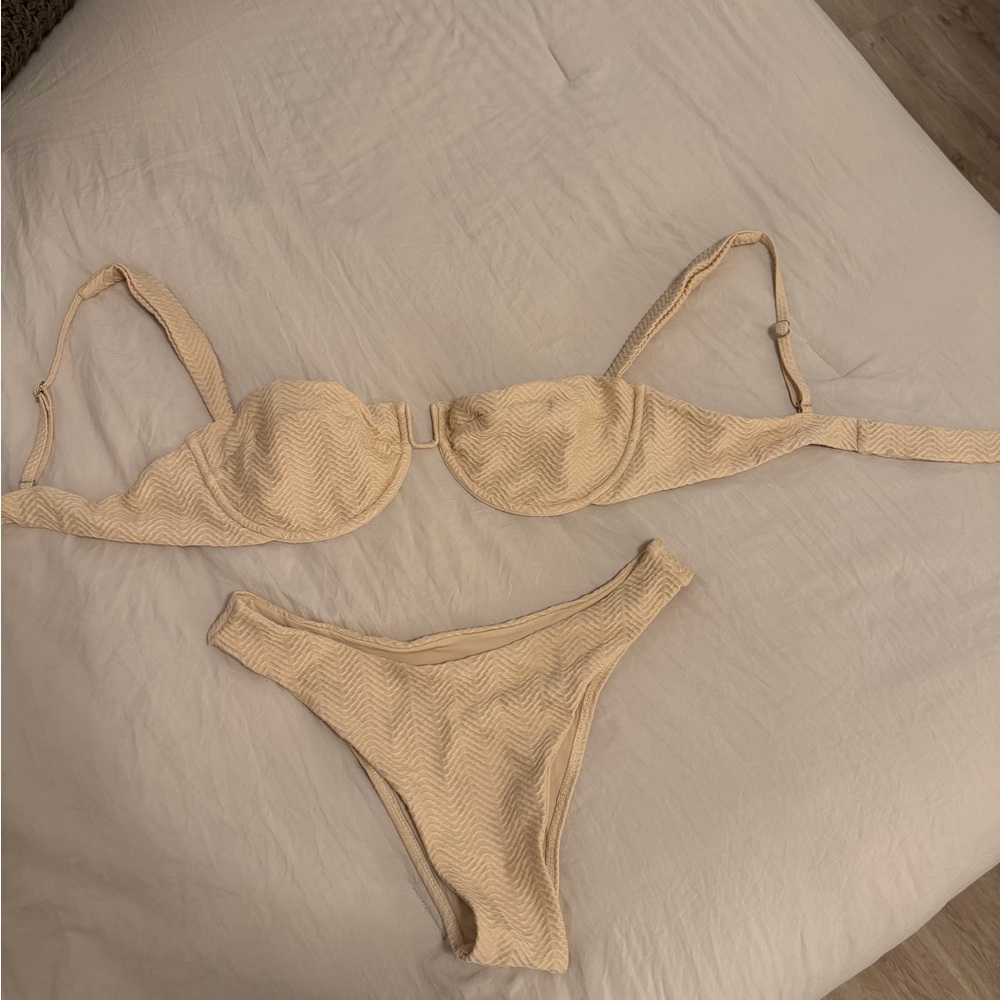 Monday Swimwear- Textured (chevron) Beige Two-Piece Bikini Set